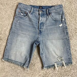 Women's GAP Indigo Blue DISTRESSED Denim HIGH Rise BERMUDA Jean SHORTS  4 / 27